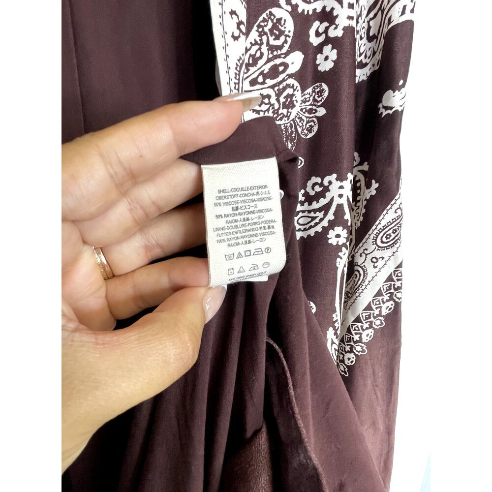 Free People Brown Bandana Printed Longline Satin Topper Cardigan - Picture 6 of 8